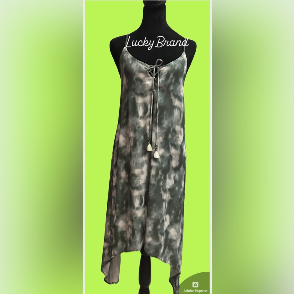 🍀 Lucky Brand Green Tie Dye Asymmetrical Hem Dress-‎ NWT- Size: medium